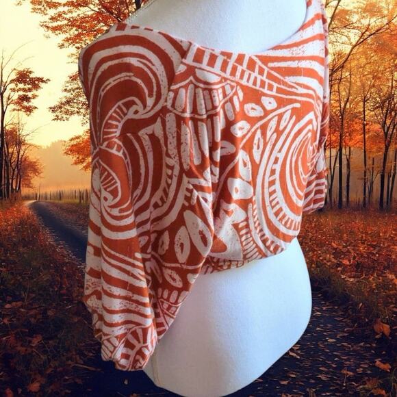Bodhi Blouse by Anthropologie Orange white  Tropical Wrap Top Size small - Picture 3 of 7